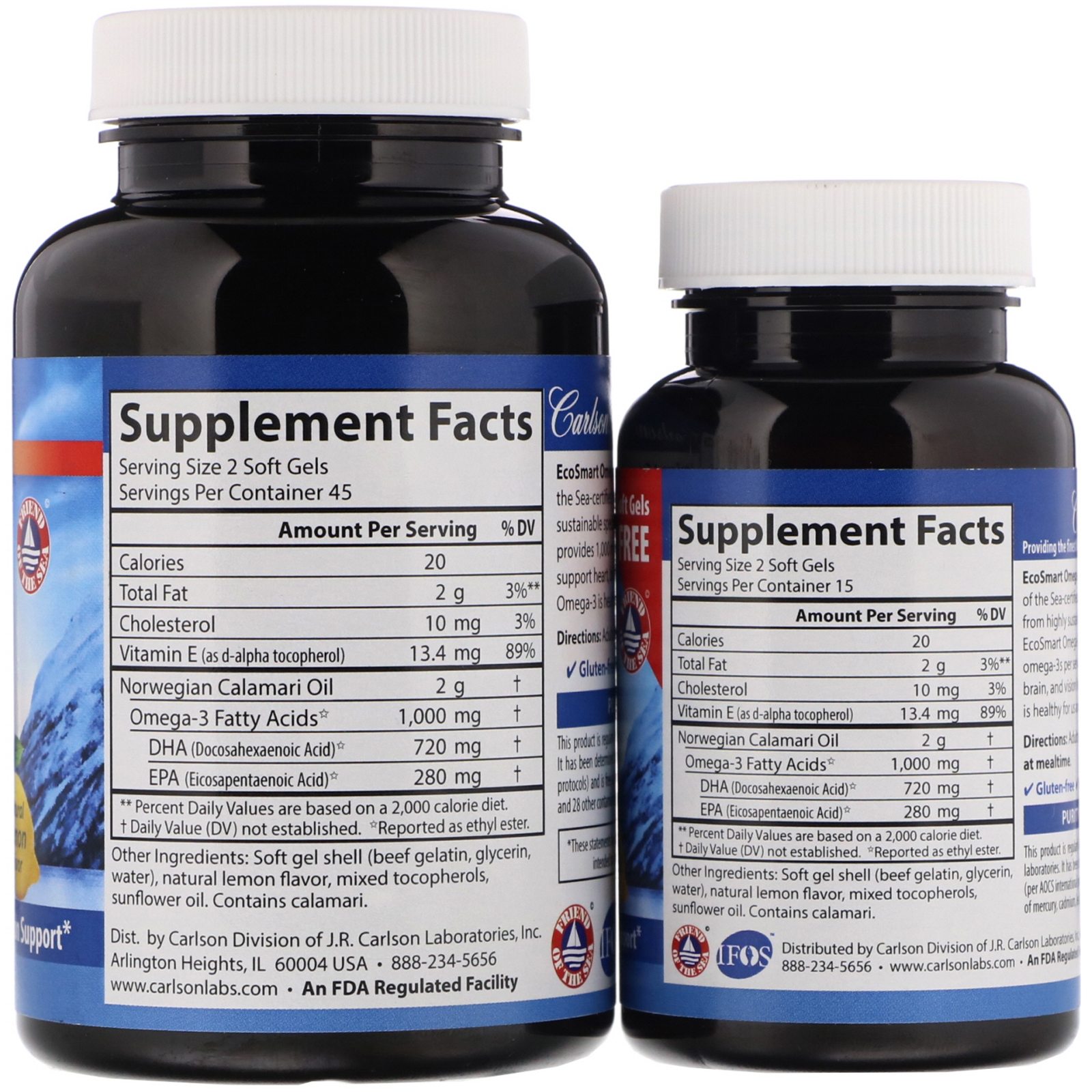 Carlson Labs, EcoSmart Omega-3, Sabor Natural de Limão, 1.000 mg, 90 + 30 Cápsulas Softgel - Imagem 2