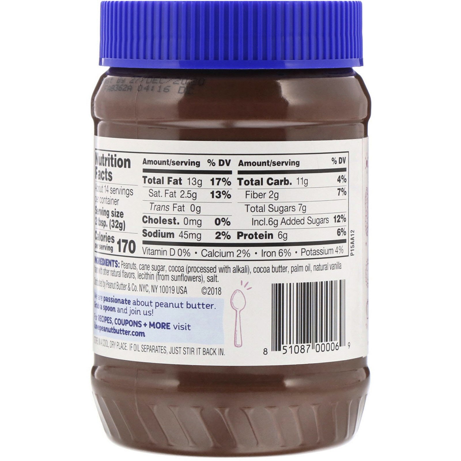 Peanut Butter & Co., Manteiga de Amendoim com Chocolate Amargo Encorpado, Dark Chocolate Dreams, 454 g (16 oz) - Imagem 2