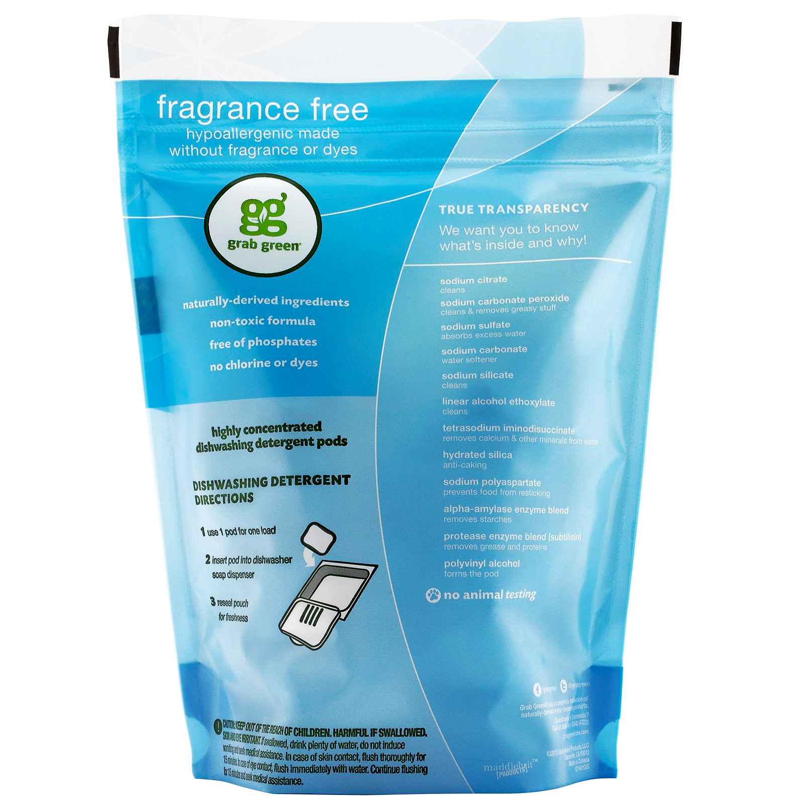 Grab Green, Pods de Detergente para Lavagem de Louça Automática, Sem Fragrânica, 24 Cápsulas, 15.2 oz (432 g) - Imagem 2