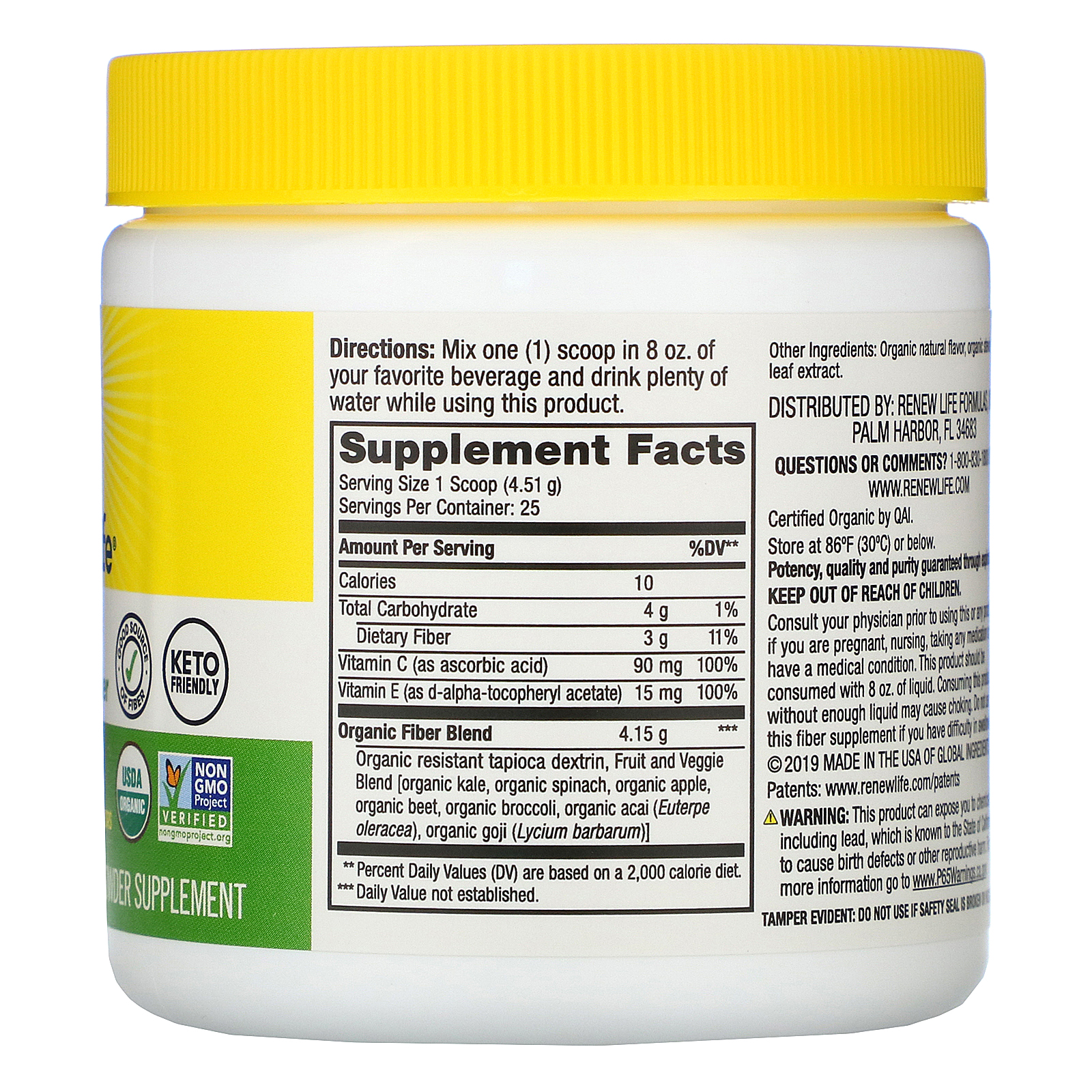 Renew Life, Superfood Organic Prebiotic Fiber, Refreshing Citrus, 3.98 oz (113 g) - Imagem 2