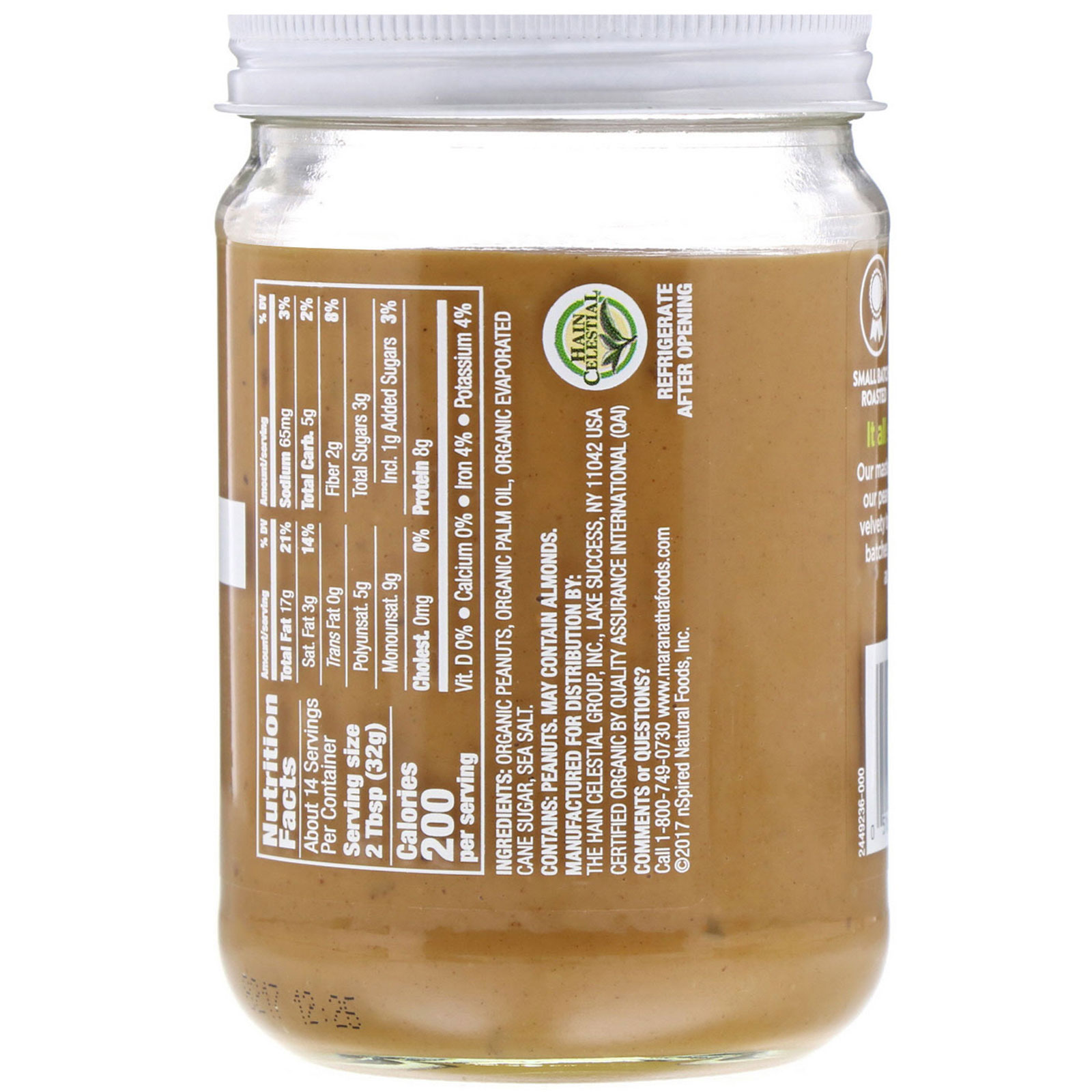 MaraNatha, Manteiga de Amendoim Orgânica, Crocante, 16 oz (454 g) - Imagem 2