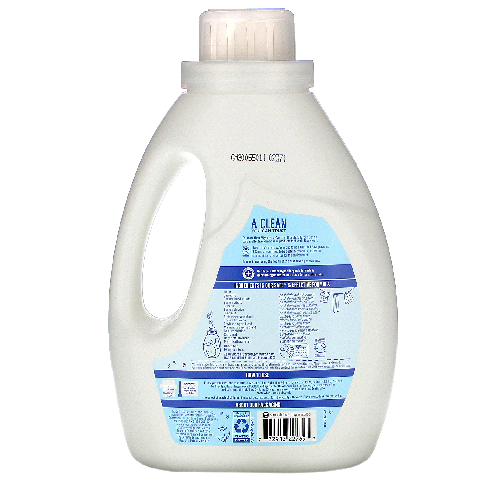 Seventh Generation, Laundry Detergent, Free & Clear, 50 fl oz (1.47 l) - Imagem 2