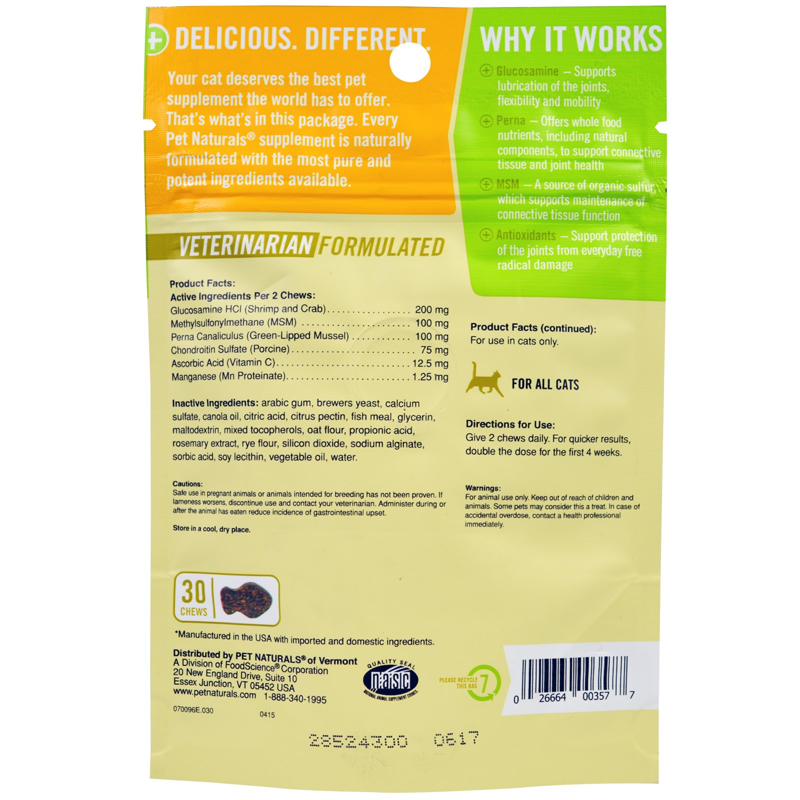 Pet Naturals of Vermont, Quadril + Articulação, Mastigáveis para Gatos, 45 g - Imagem 2