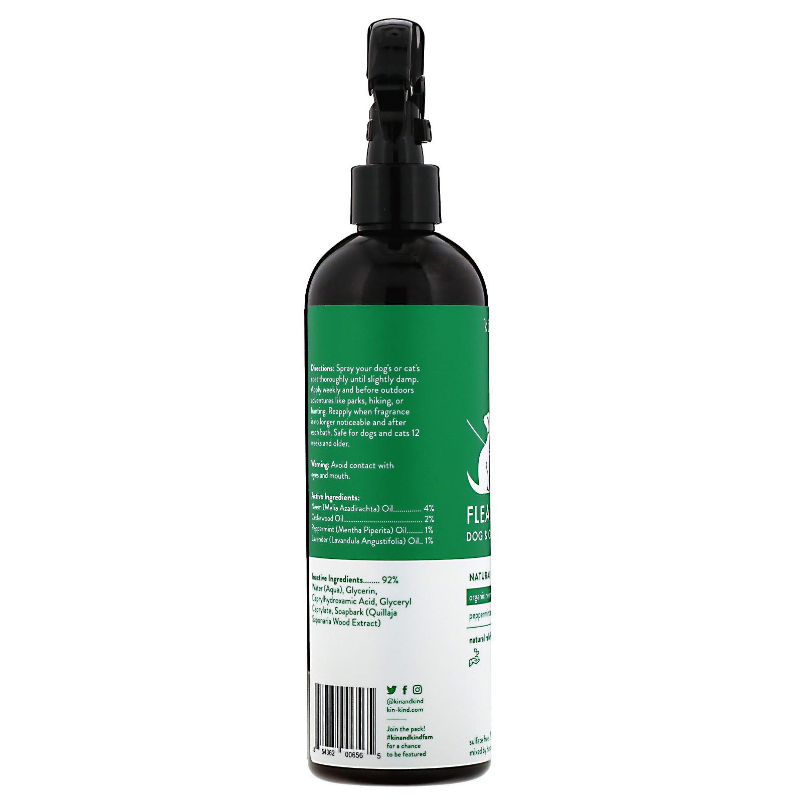 Kin+Kind, Pulgas e Carrapatos, Spray de Proteção para Cães e Gatos, 354 ml (12 fl oz) - Imagem 2