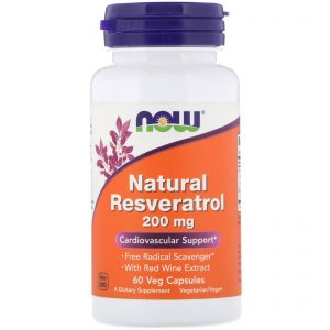 Now Foods, Natural Resveratrol, 200 mg, 60 Cápsulas Vegetais