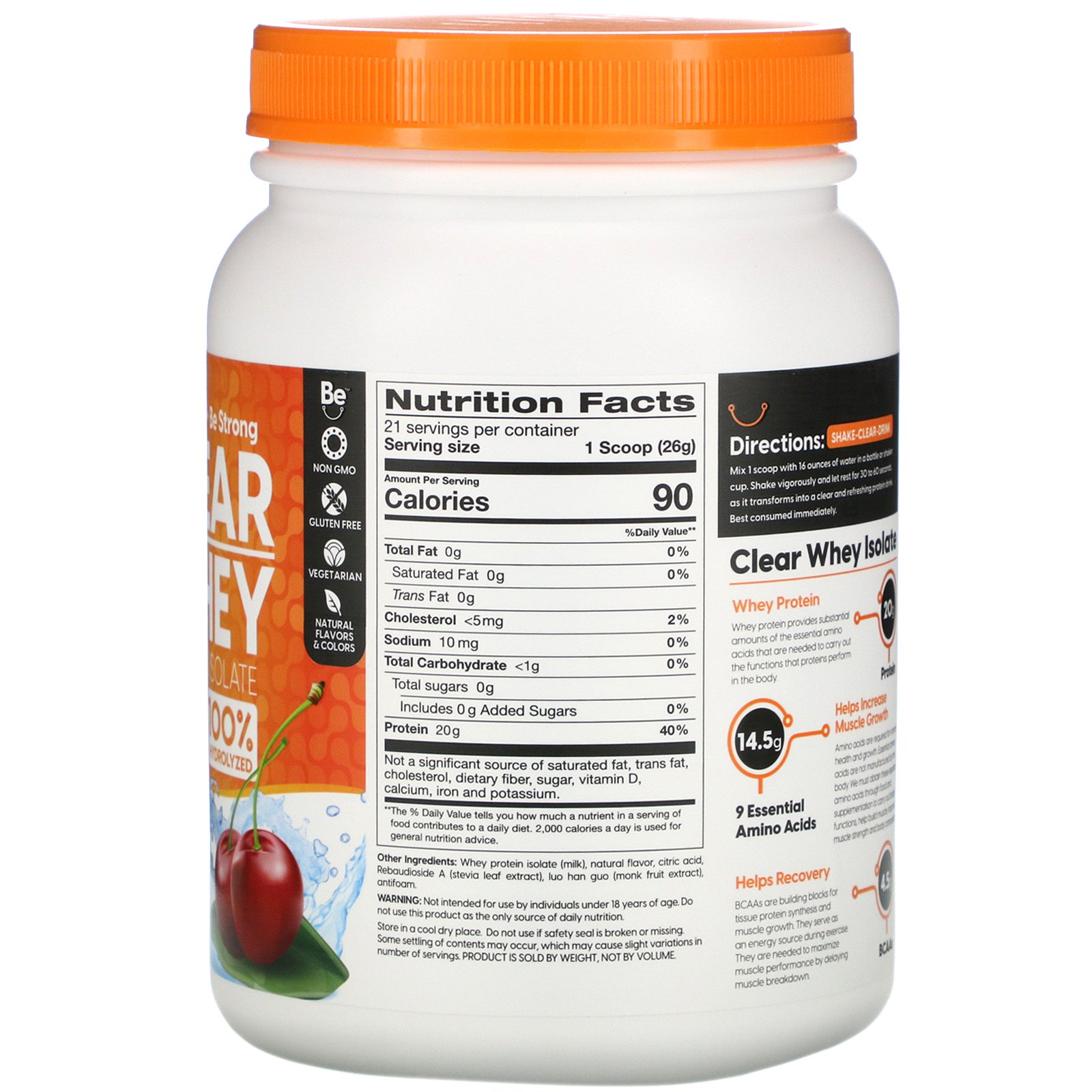 Doctor's Best, Clear Whey Protein Isolate, Cherry Rush , 1.2 lbs (546 g) - Imagem 2