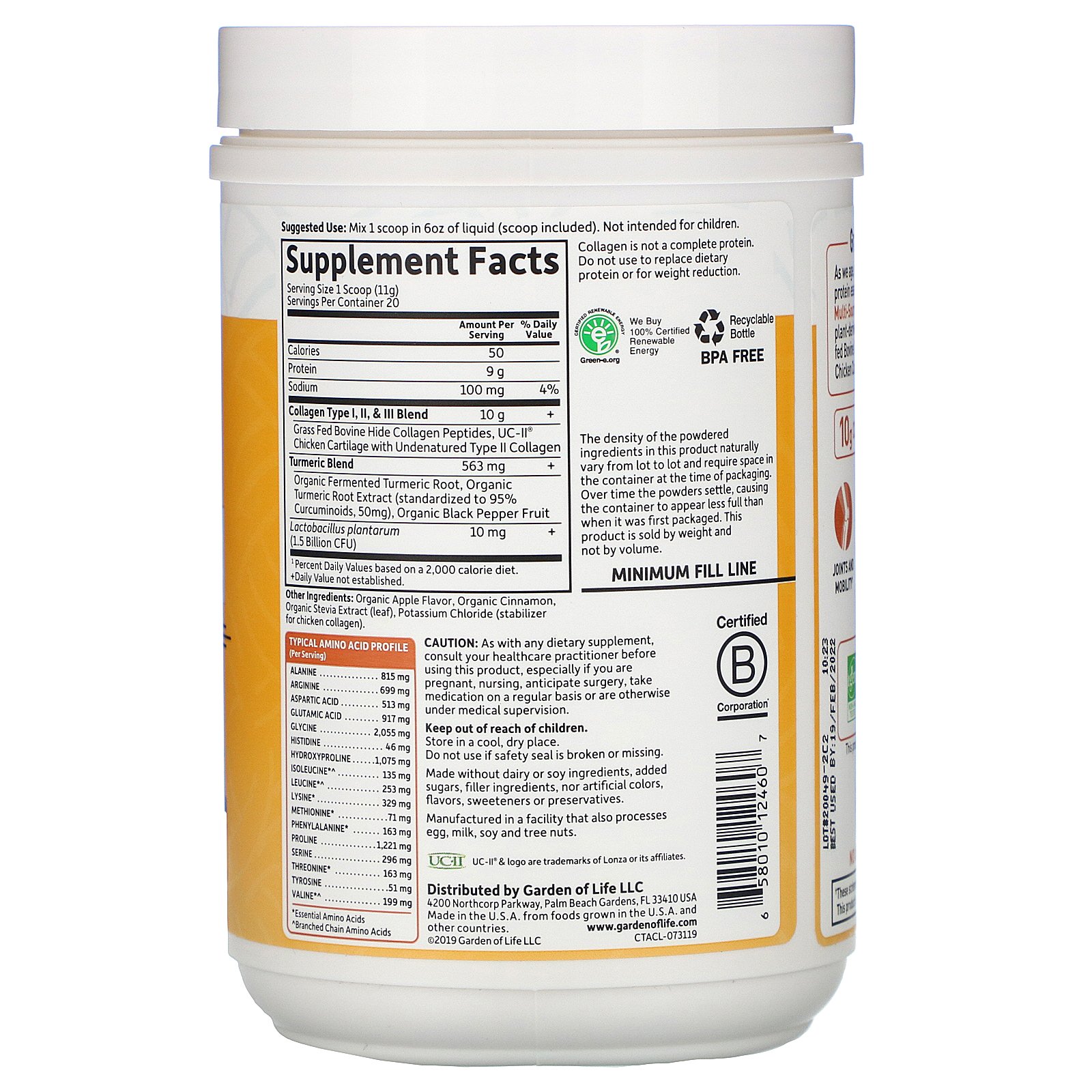 Garden of Life, Colágeno de Múltiplas Fontes Turmeric, Maçã com Canela, 7,76 oz (220 g) - Imagem 2