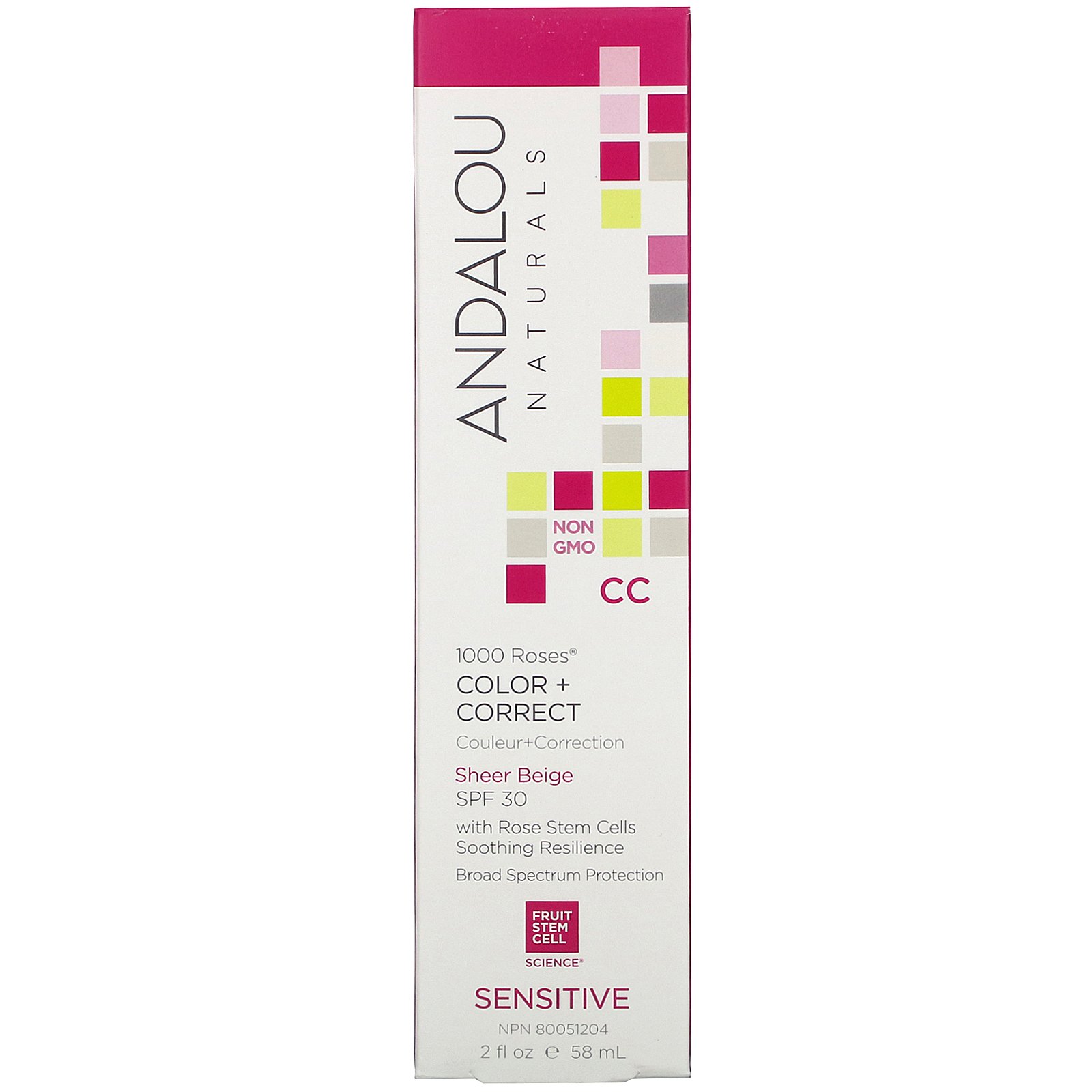 Andalou Naturals, 1000 Roses, CC Color + Correct, Sensitive, SPF 30, Sheer Beige, 2 fl oz (58 ml) - Imagem 2