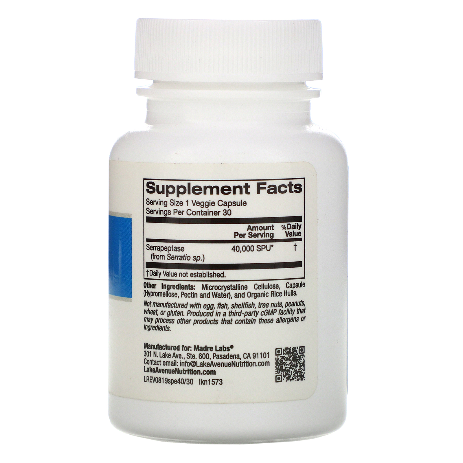 Lake Avenue Nutrition, Serrapeptase, Enzima Proteolítica, 40.000 SPUs, 30 Cápsulas Vegetais - Imagem 2