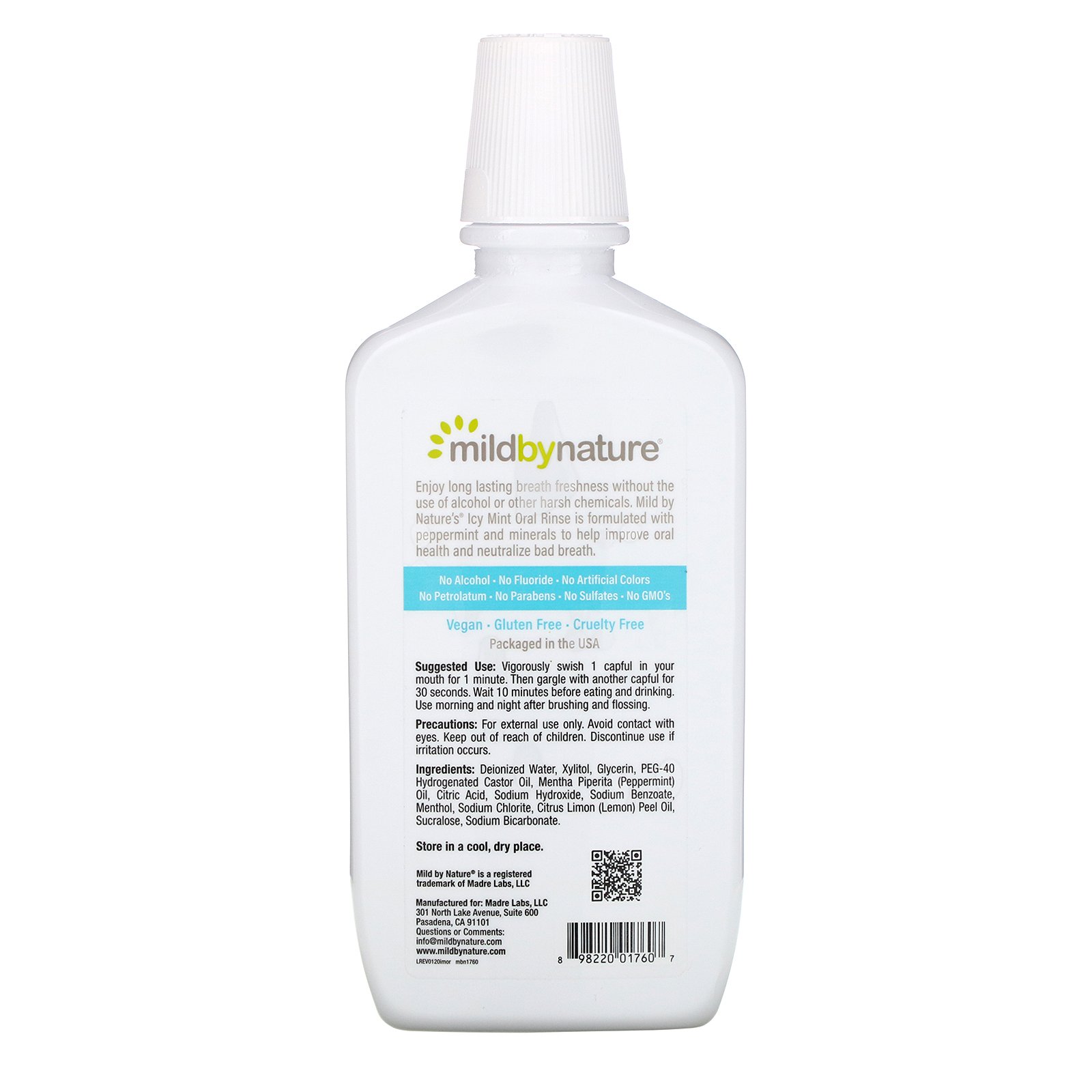 Mild By Nature, Fresh Breath Oral Rinse, No Alcohol, Icy Mint, 16 fl oz (473 ml) - Imagem 2