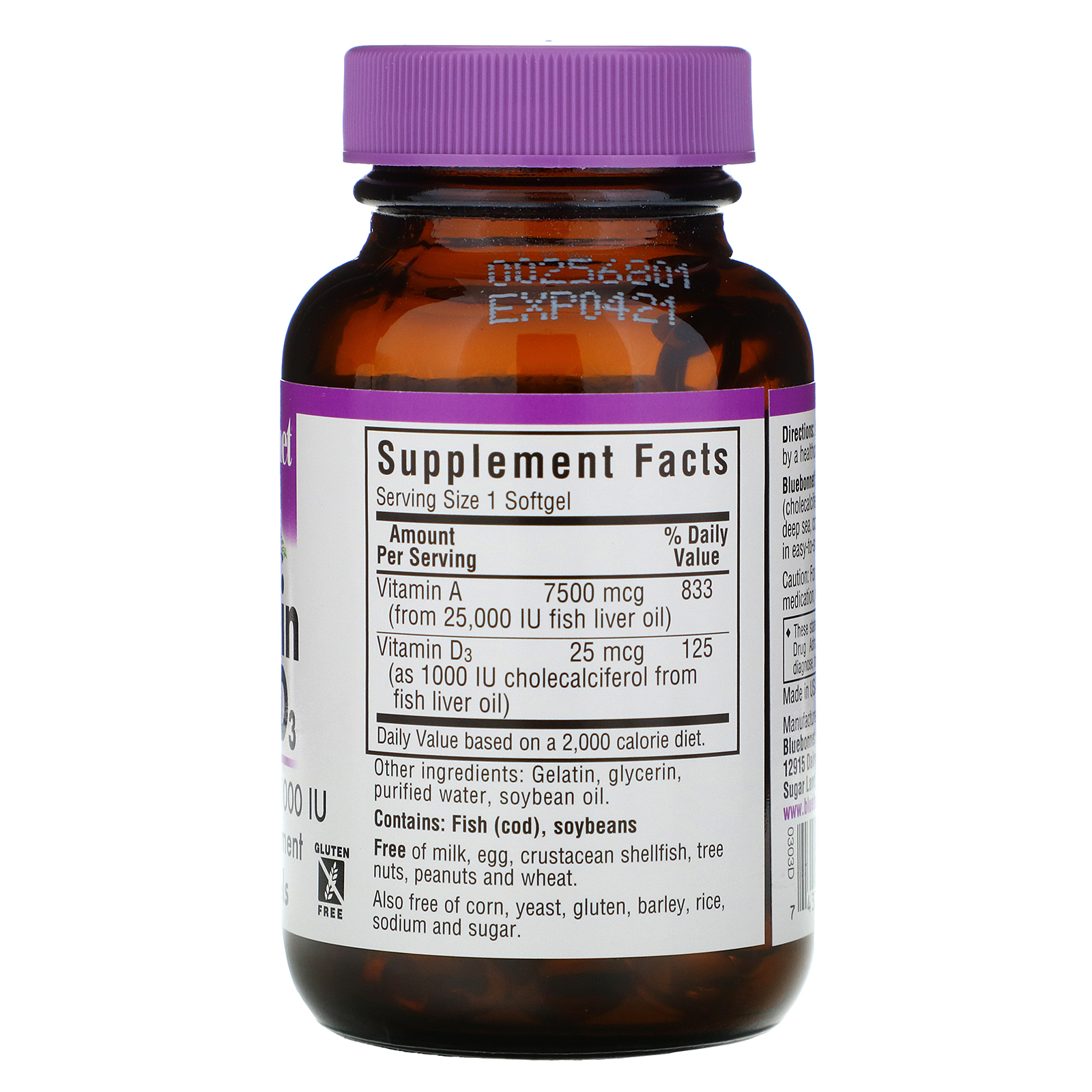 Bluebonnet Nutrition, Vitaminas A e D3, 100 Cápsulas Gelatinosas - Imagem 2