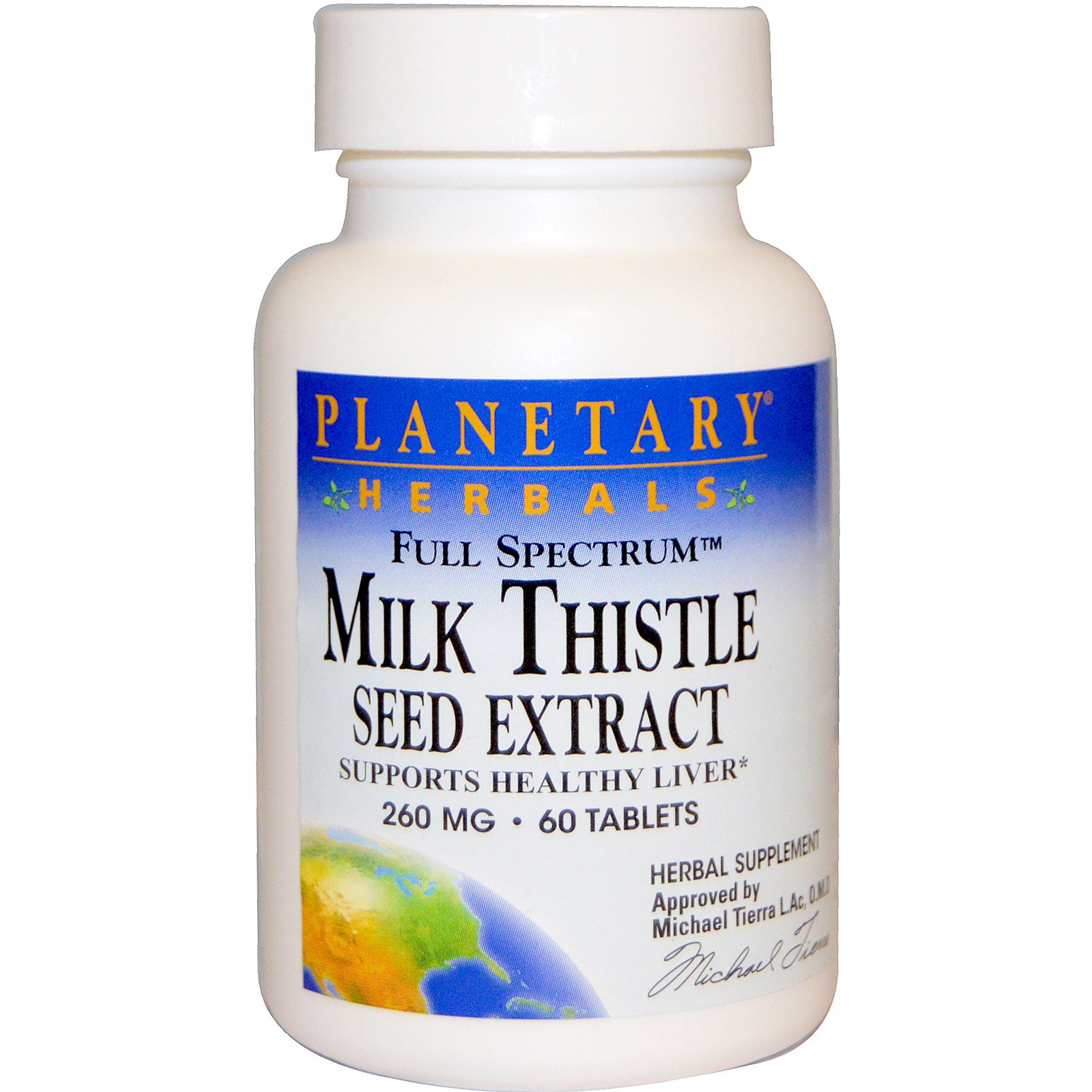Planetary Herbals, Extrato de Semente de Cardo de Leite, Espectro Completo, 260 mg, 60 Tabletes