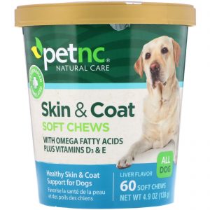 petnc NATURAL CARE, Cuidados Naturais Para Animais, Pele e Pelagem, Sabor Fígado, Todos os Cães, 60 Petiscos Mastigáveis Macios