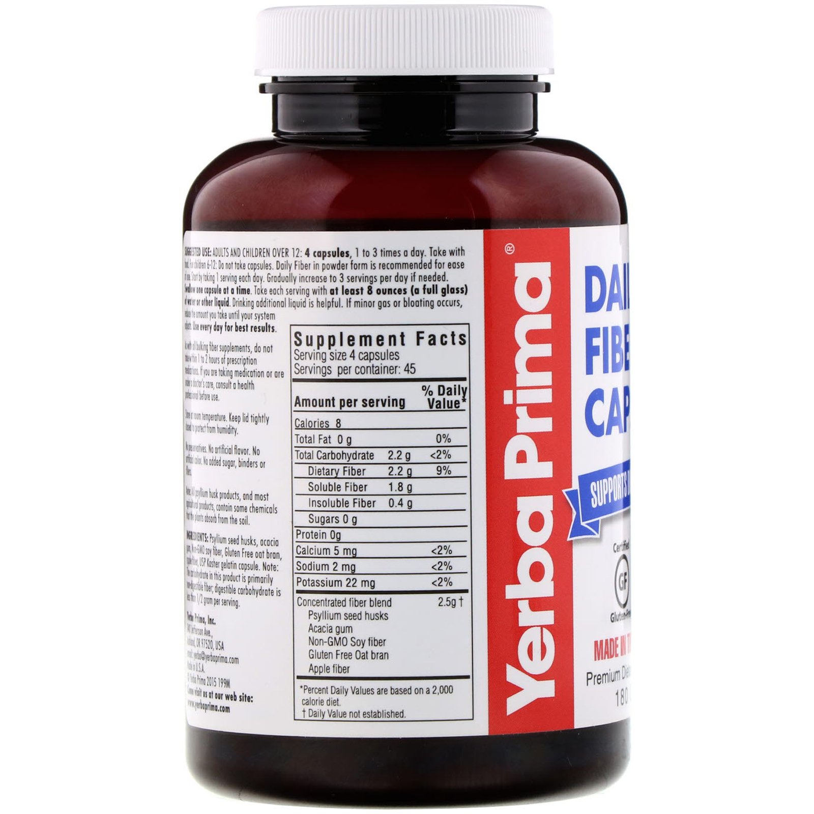 Yerba Prima, Daily Fiber Caps, 180 Capsules - Imagem 2