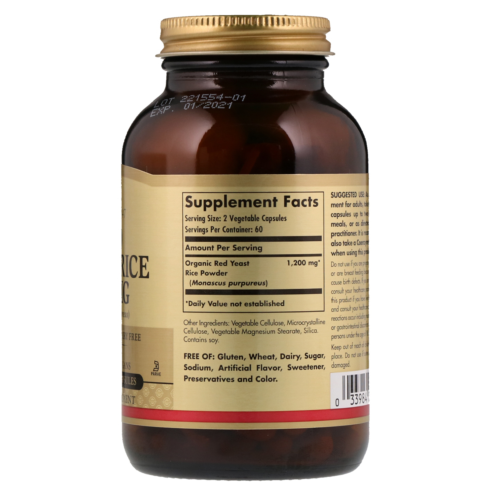 Solgar, Arroz Fermentado Vermelho, 600 mg, 120 Cápsulas Vegetais - Imagem 2