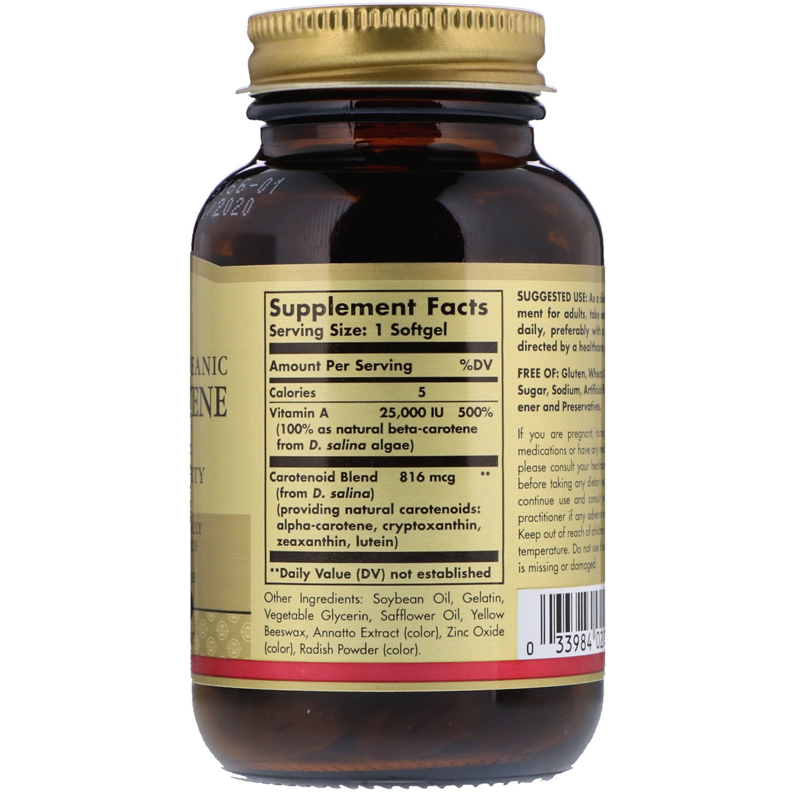 Solgar, 100% Natural Oceanic Beta-Carotene, 25,000 IU, 90 Softgels - Imagem 2