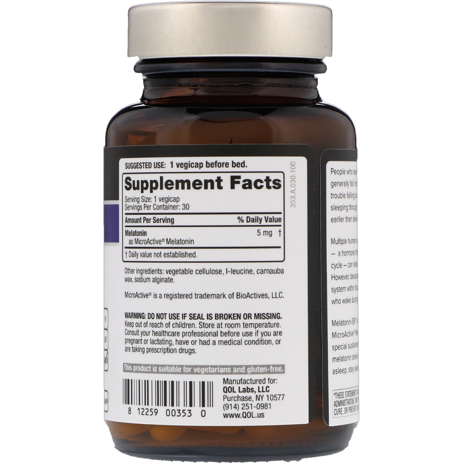 Quality of Life Labs, Melatonina-SR, 30 Vegicaps - Imagem 2
