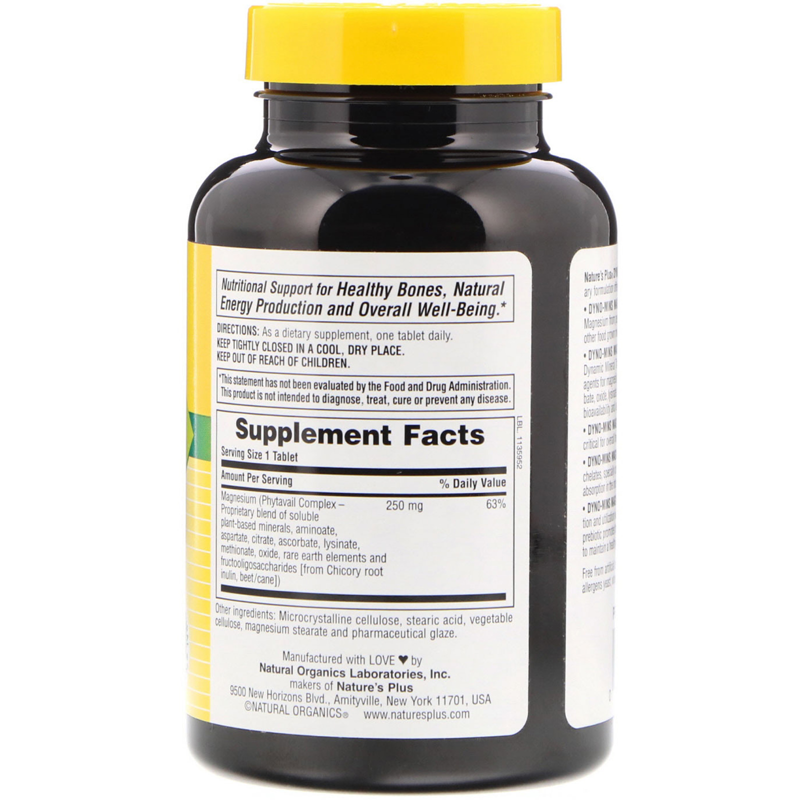 Nature's Plus, Dyno-Mins, Magnésio, 250 mg, 90 Comprimidos Resistentes a Acidez - Imagem 2