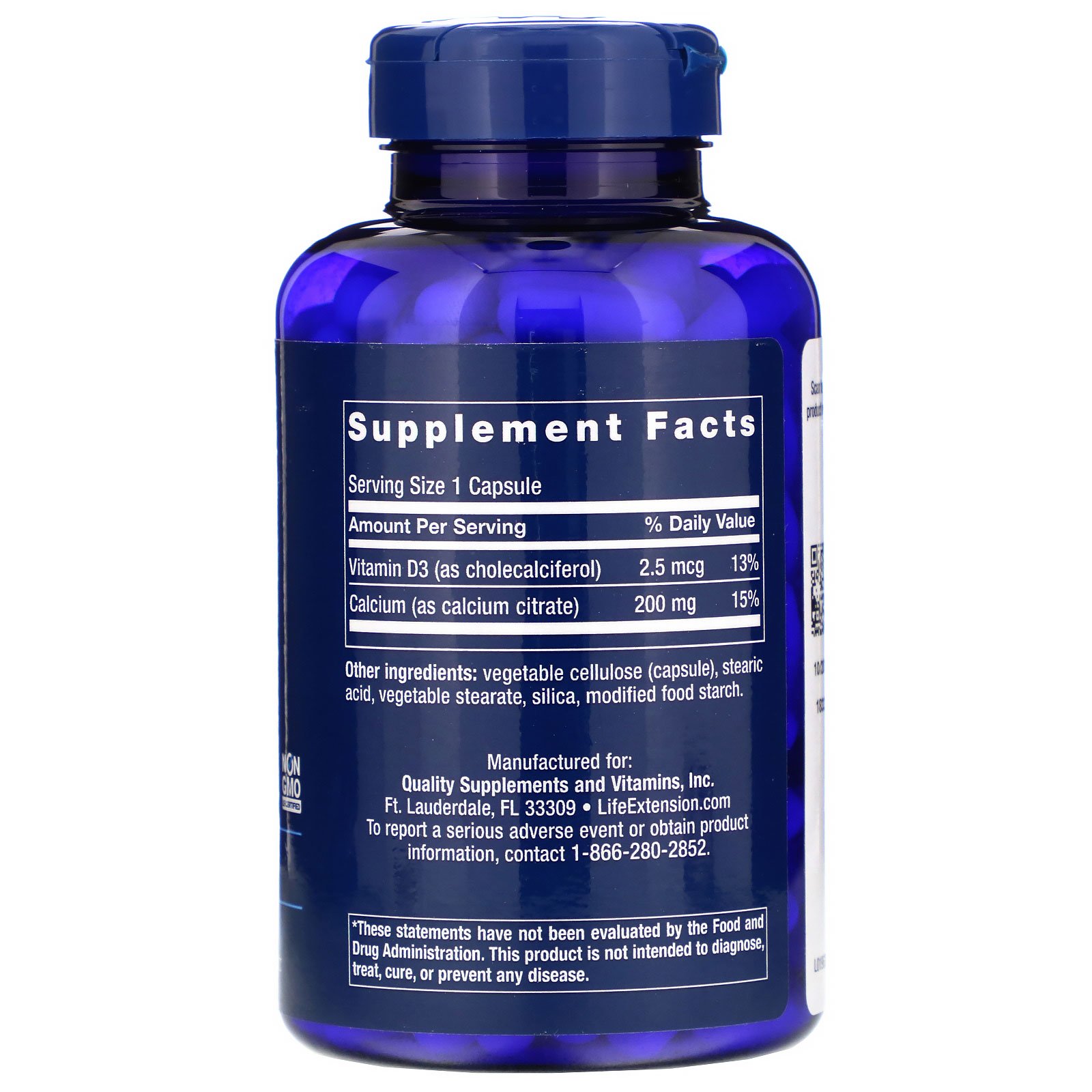 Life Extension, Calcium Citrate with Vitamin D, 200 Capsules - Imagem 2