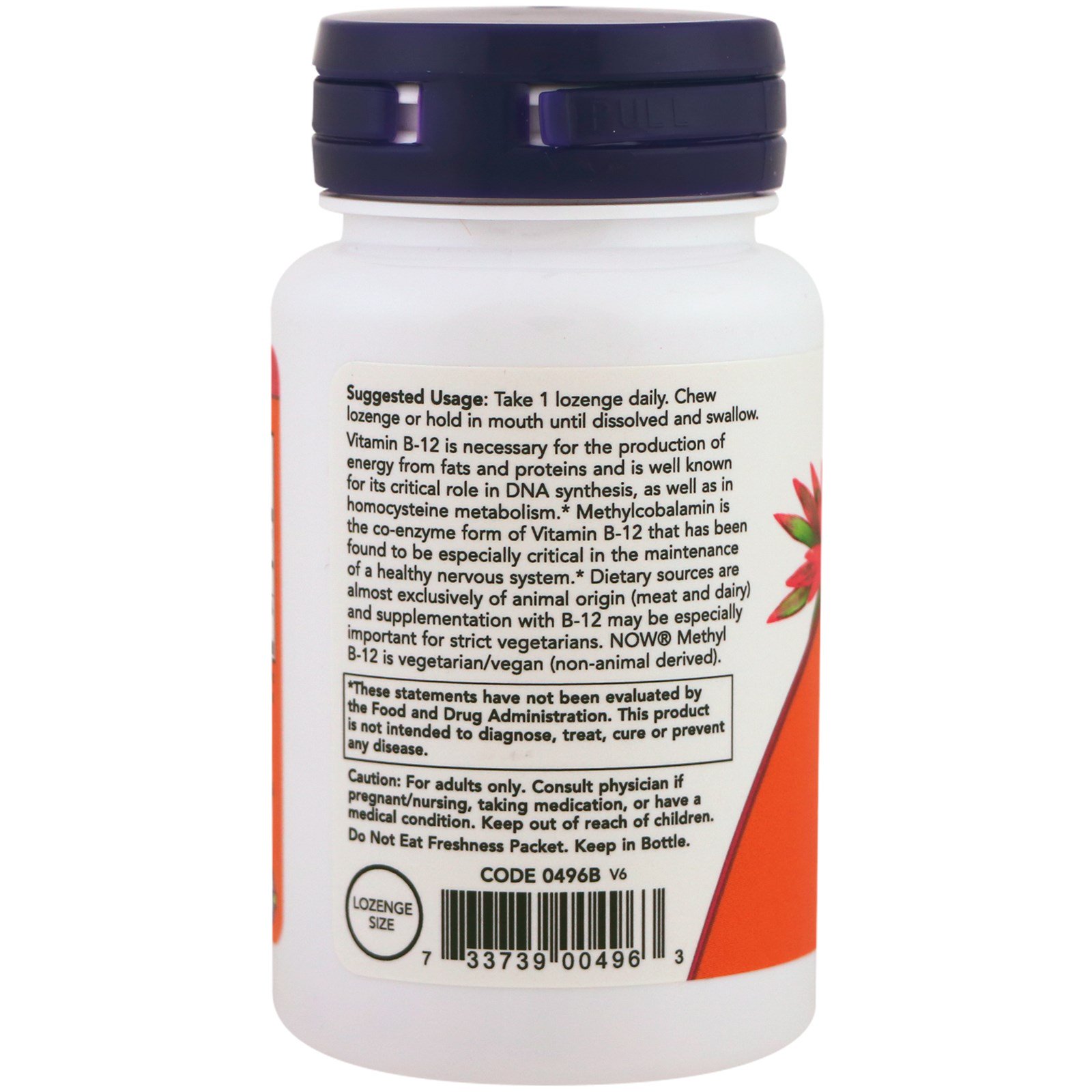 Now Foods, Metil B-12, 5000 mcg, 60 pastilhas - Imagem 3