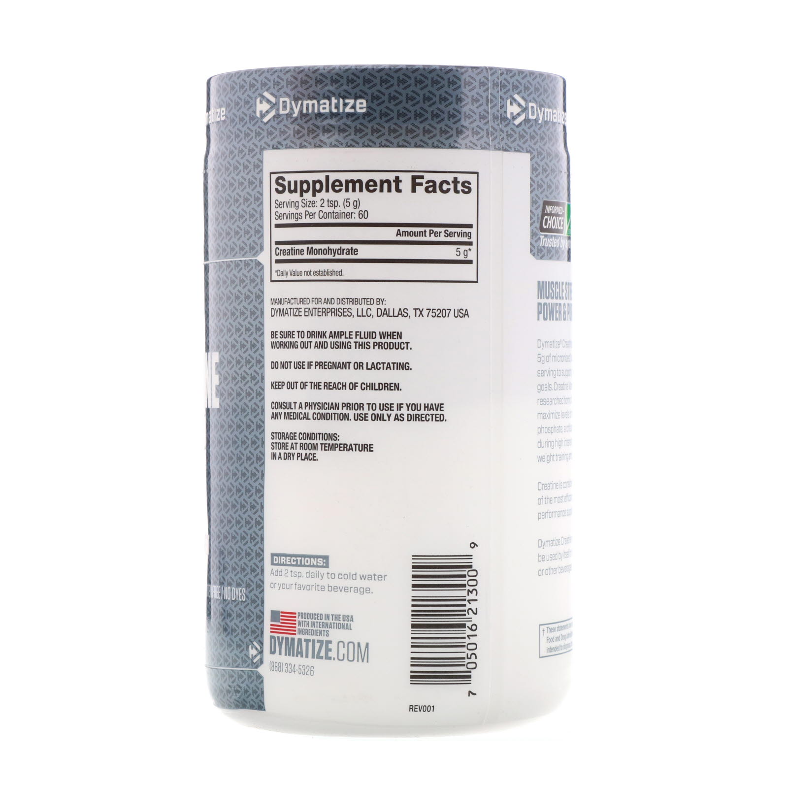 Dymatize Nutrition, Creatina Micronizada, Sem Sabor, 300 g - Imagem 2