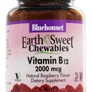 Terra Doce Mastigável Vitamina B12 Sabor a Framboesa Natural 2000 mcg. - 90 comprimidos mastigáveis Bluebonnet Nutrition