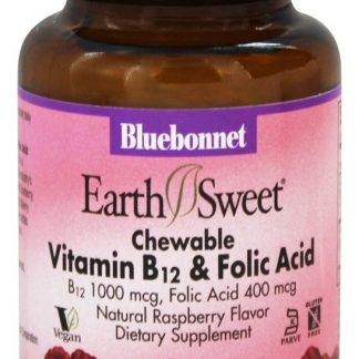 Terra Doce Mastigável Vitamina B12 e Ácido Fólico Sabor a Framboesa Natural 1000 mcg. - 90 comprimidos mastigáveis Bluebonnet Nutrition