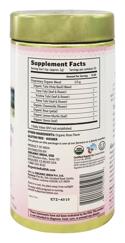Tulsi Solto Folha Chá Doce Rosa - 3.5 oz. Organic India - Imagem 2