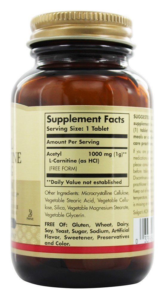 Forma livre de acetil L-carnitina 1000 mg. - 30 Tablets Solgar - Imagem 2