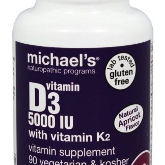 Vitamina D3 com Vitamina K2 Natural Sabor Damasco 5000 UI - 90 Tablets Michael's Naturopathic Programs