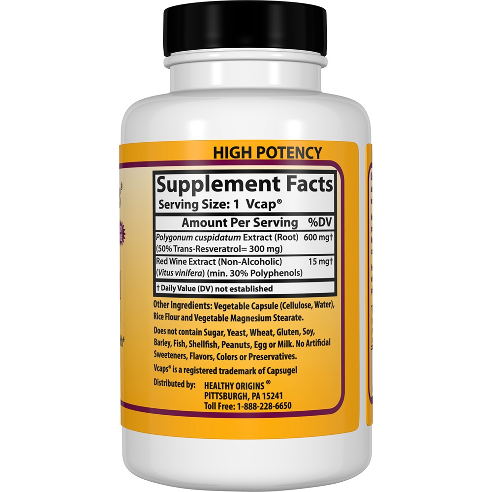 Resveratrol com Extrato de Vinho Tinto 300 mg. - Cápsulas vegetarianas 60 Healthy Origins - Imagem 2