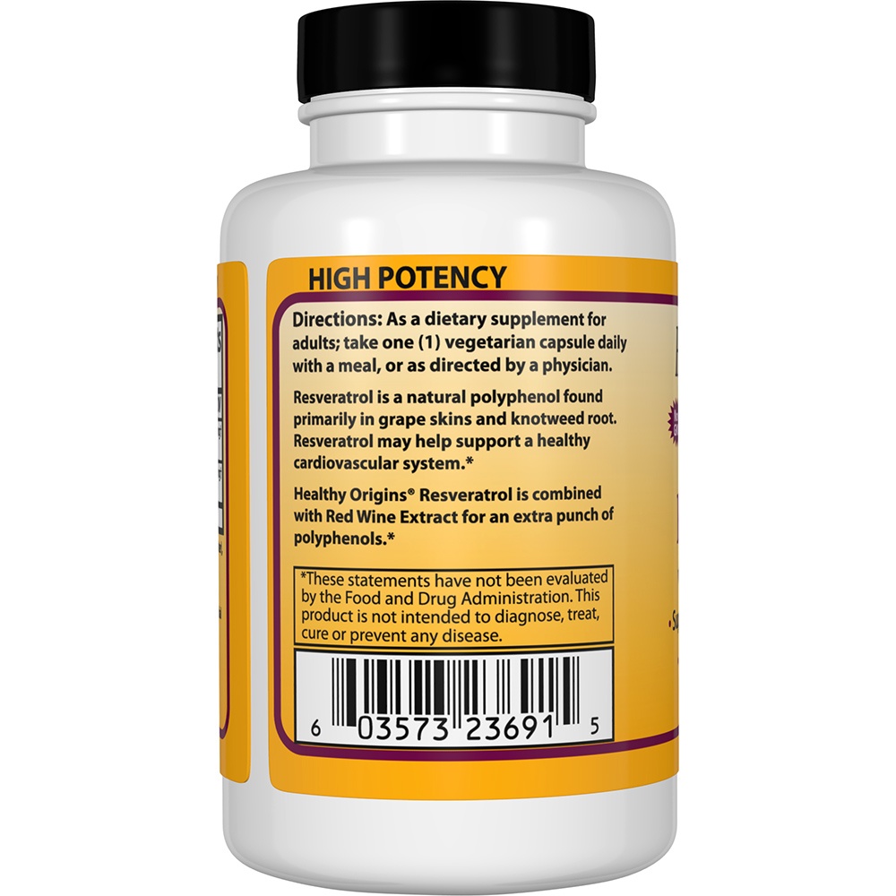 Resveratrol com Extrato de Vinho Tinto 300 mg. - Cápsulas vegetarianas 60 Healthy Origins - Imagem 3