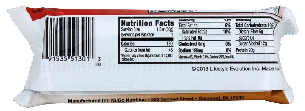 Smarte Carb Bar Açúcar Livre Amendoim Manteiga Crise - 1.76 oz. NuGo Nutrition - Imagem 2