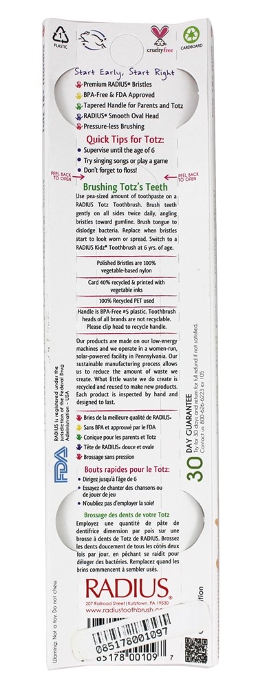 Escova de dentes macia extra Totz para idades 18 Brilho transparente para meses e meses Radius - Imagem 2