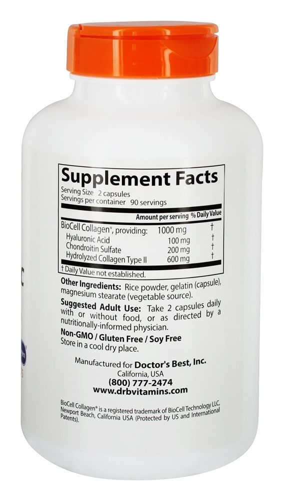 Ácido Hialurônico + Sulfato de Condroitina com Colágeno BioCell - Cápsulas 180 Doctor's Best - Imagem 2