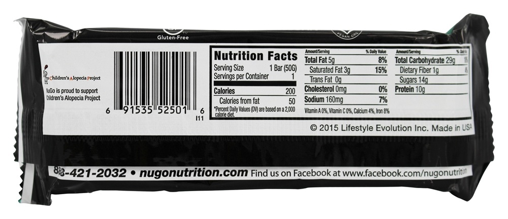 Escuro Chocolate Bar Hortelã Chocolate Lasca - 1.76 oz. NuGo Nutrition - Imagem 2