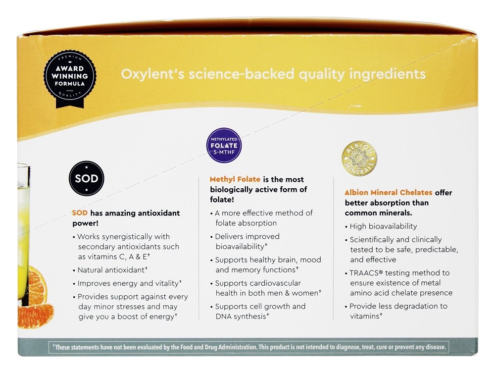 5-em-1 suplemento multivitamínico bebida mandarim espumante - 30 Pacotes (s) Oxylent - Imagem 3