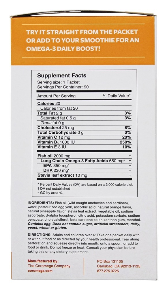 Omega - 3 Squeeze tropical + D - 90 Pacotes (s) Coromega - Imagem 3