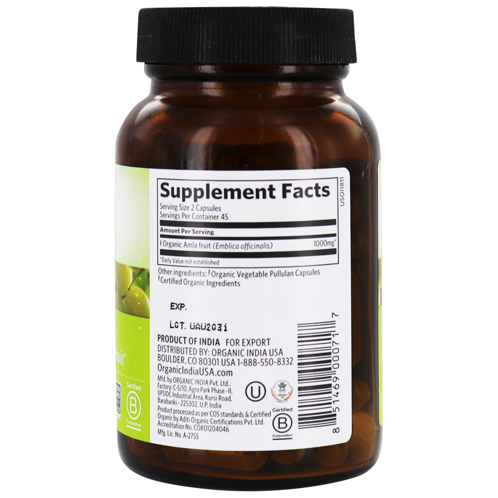 Superfruta Rejuvenescedora Amla Orgânica - Cápsulas vegetarianas 90 Organic India - Imagem 2