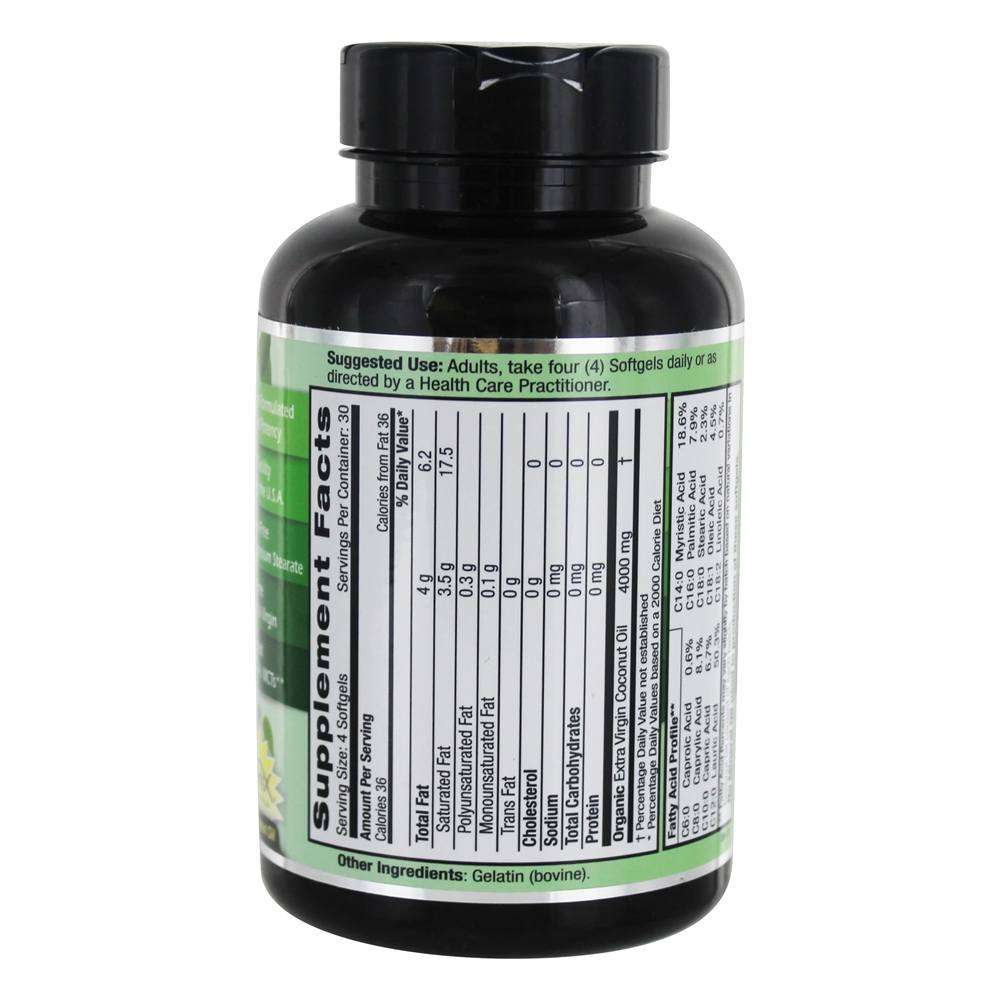 Óleo de coco 100 % Pure Extra Virgin - 120 Softgels Anteriormente FruitrientsXEmerald Labs - Imagem 2