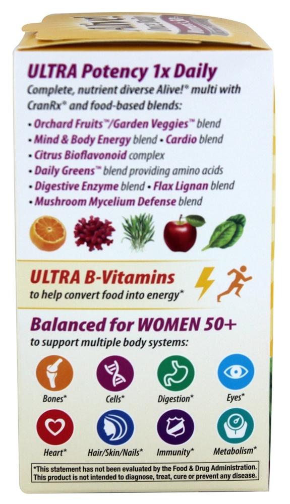 Alive para Mulheres de 50+ Anos Multivitamínico & Energizador Integral Um Por Dia Ultra Potência - 60 Tablets Nature's Way - Imagem 4