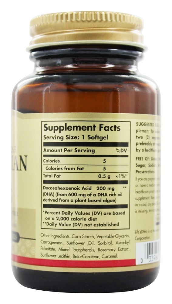 Omega-3 Natural DHA Vegetariano 200 mg. - 50 Cápsulas Vegetarianas Solgar - Imagem 2