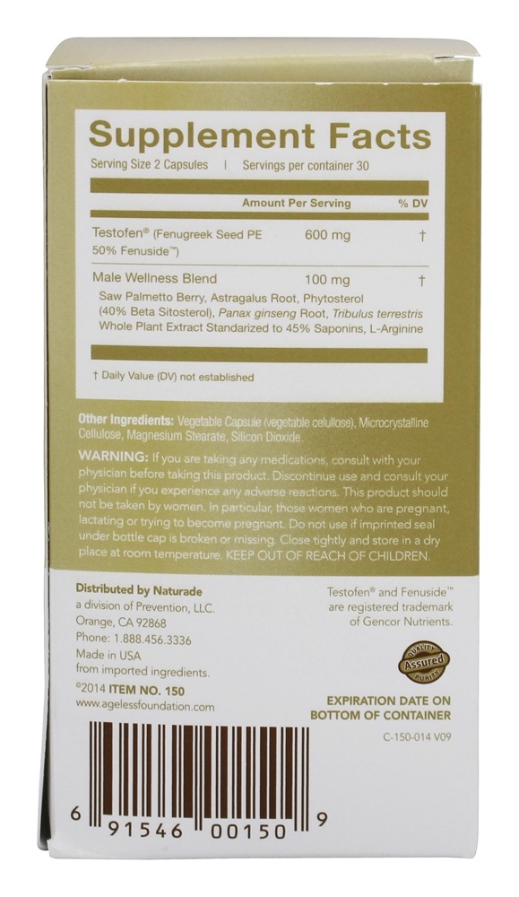 Impulsionador de testosterona livre natural Ultra T Gold - Cápsulas vegetarianas 60 Ageless Foundation - Imagem 2