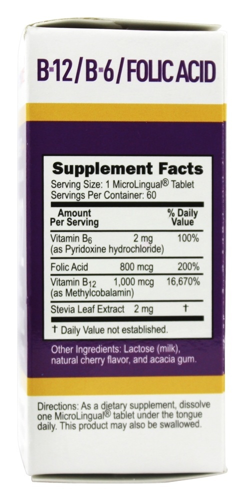 B12 Metilcobalamina 1000 mcg Com B6 & Ácido Fólico 800 mcg. - 60 Tablets Superior Source - Imagem 2