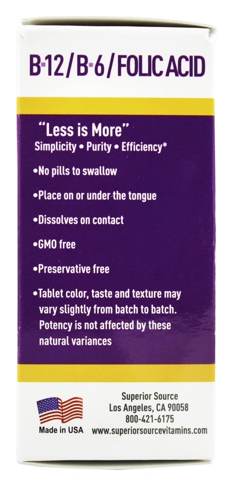 B12 Metilcobalamina 1000 mcg Com B6 & Ácido Fólico 800 mcg. - 60 Tablets Superior Source - Imagem 4