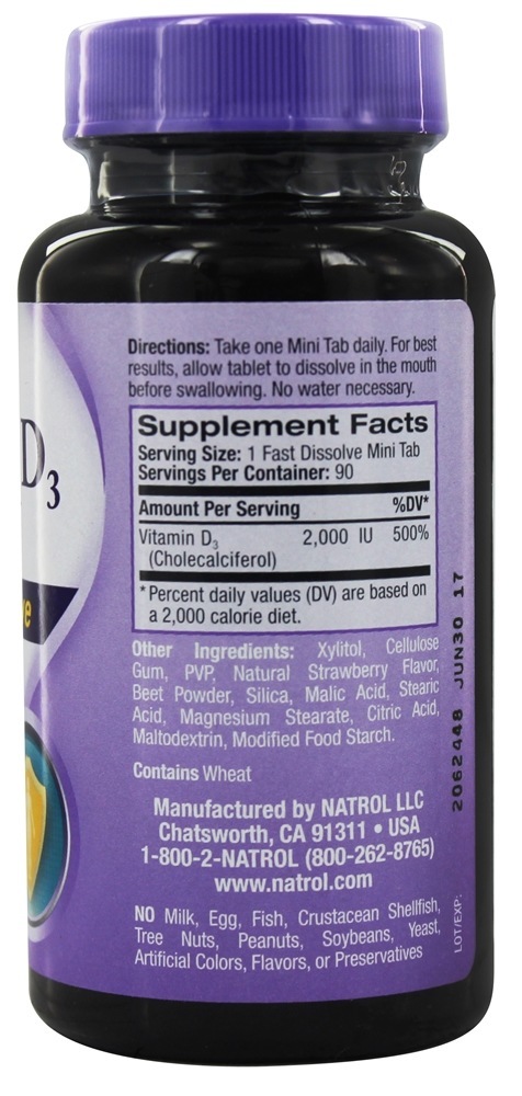 Vitamina D3 Rápida Dissolução Sabor Morango 2000 UI - Mini- Natrol 90 Natrol - Imagem 2