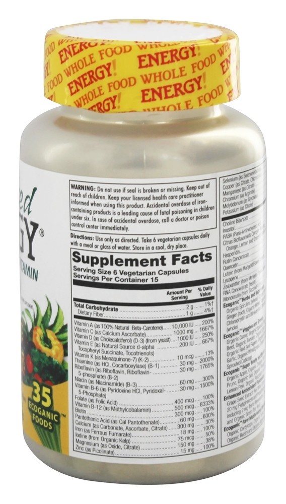 Enhanced Energy Multivitamínico de Alimentos Integrais Para Energia - Cápsulas vegetarianas 90 Kal - Imagem 2