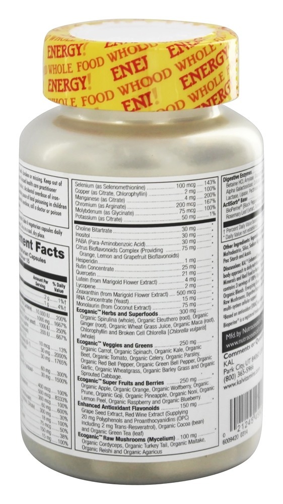Enhanced Energy Multivitamínico de Alimentos Integrais Para Energia - Cápsulas vegetarianas 90 Kal - Imagem 3