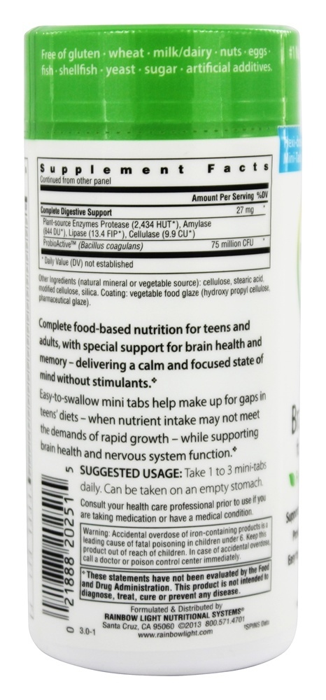 Multivitamínico Brain & Focus - 90 Tablets Rainbow Light - Imagem 3
