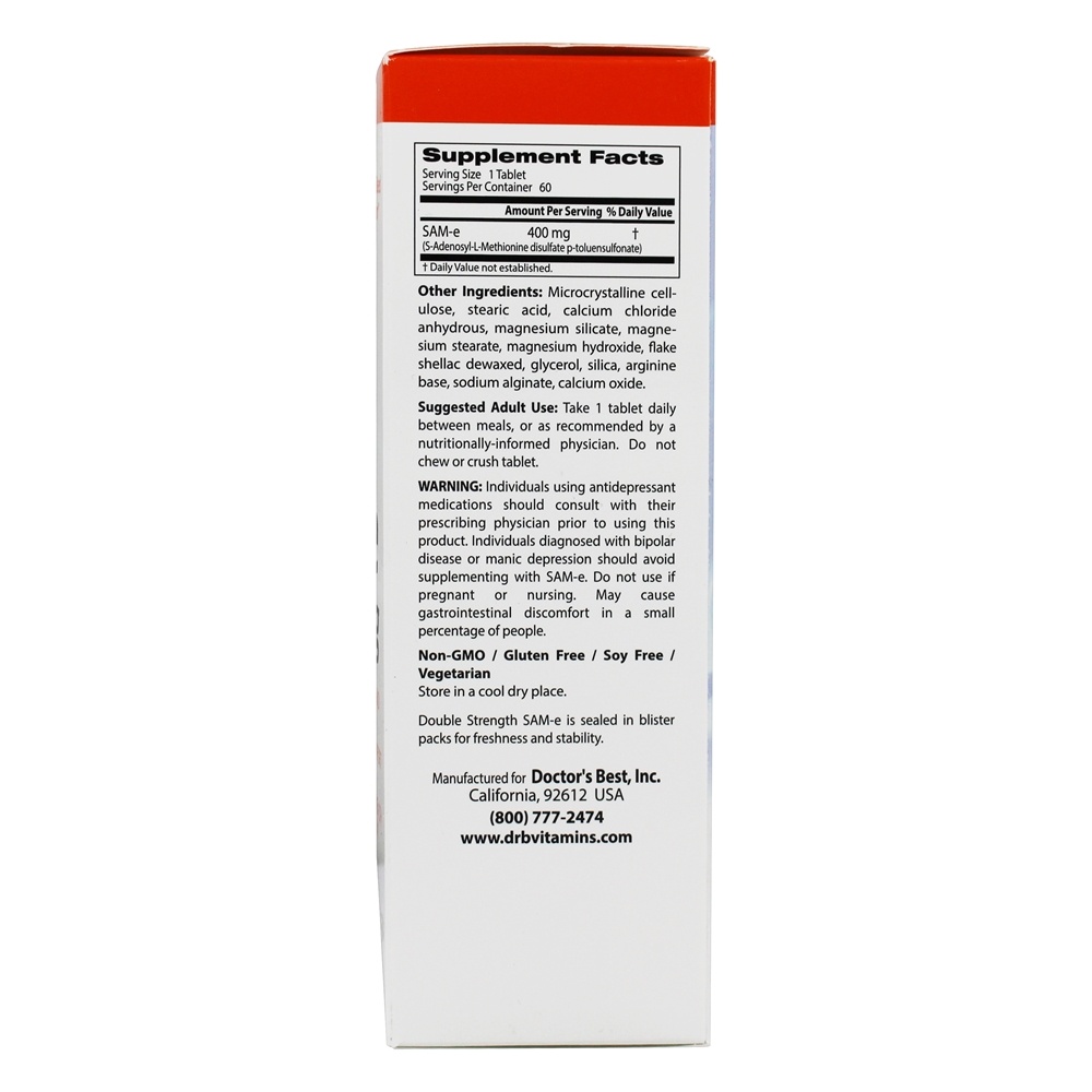 SAM-e 400 Potência Dupla 400 mg. - 60 Comprimidos com Doctor's Best entérico Doctor's Best - Imagem 2